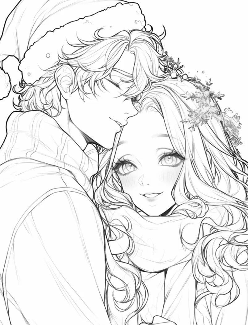 كتاب التلوين Anime Christmas Couples